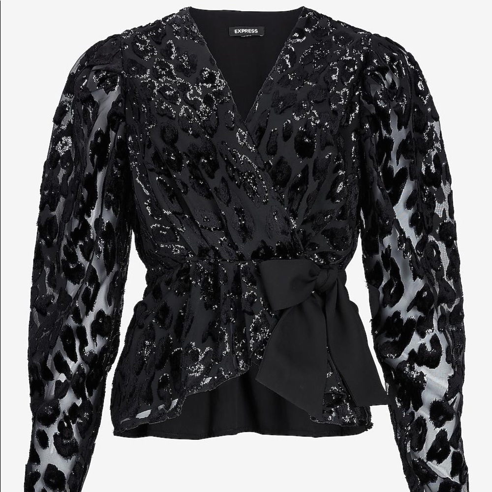 NWOT Express Metallic Leopard Wrap-front Bow Top